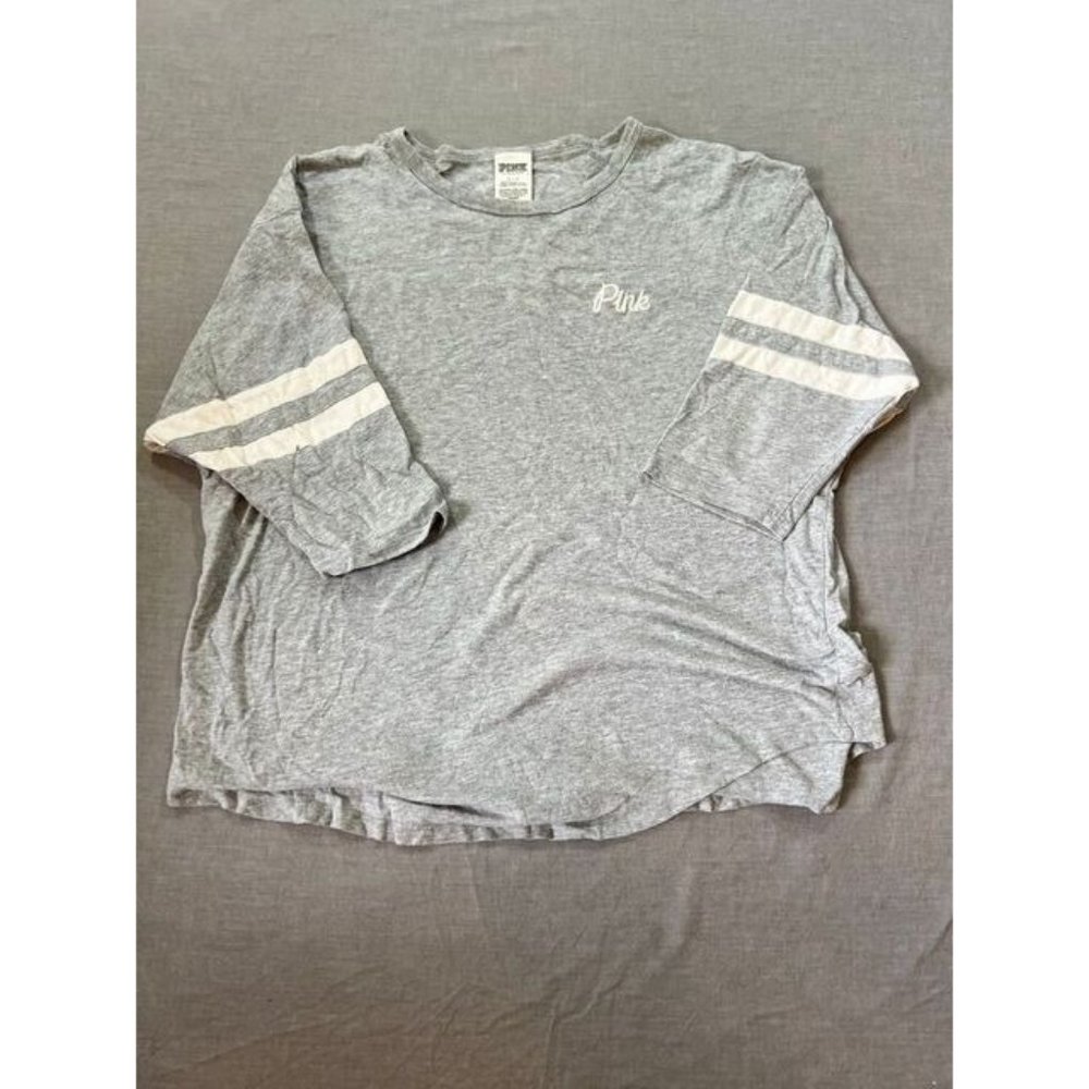 Victoria´s Secret Shirt Women Small Gray Logo 3/4 Sleeve Pullover Tee Ladies.